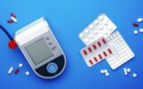 Automatic Tonometer, tablets, pills and red-white capsules for hypertension