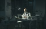 Businessman working overtime in the office