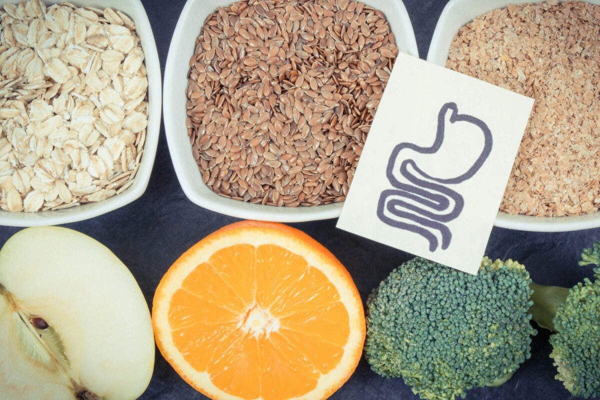 Beneficial eating for digestive system. Healthy ingredients containing vitamins and minerals