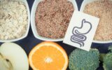 Beneficial eating for digestive system. Healthy ingredients containing vitamins and minerals