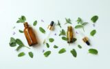 Concept of aromatherapy with mint, top view