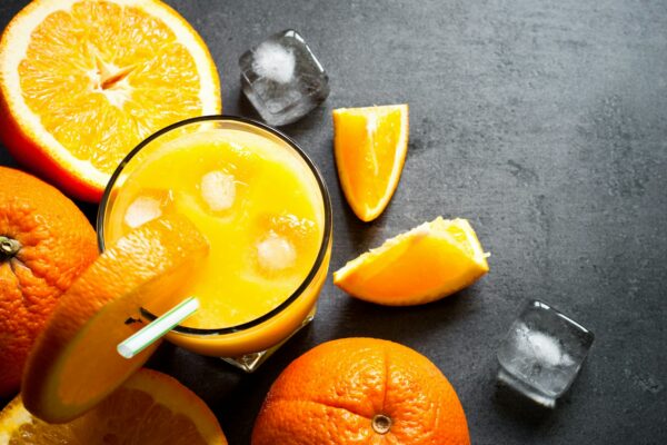 Fresh orange juice and orange
