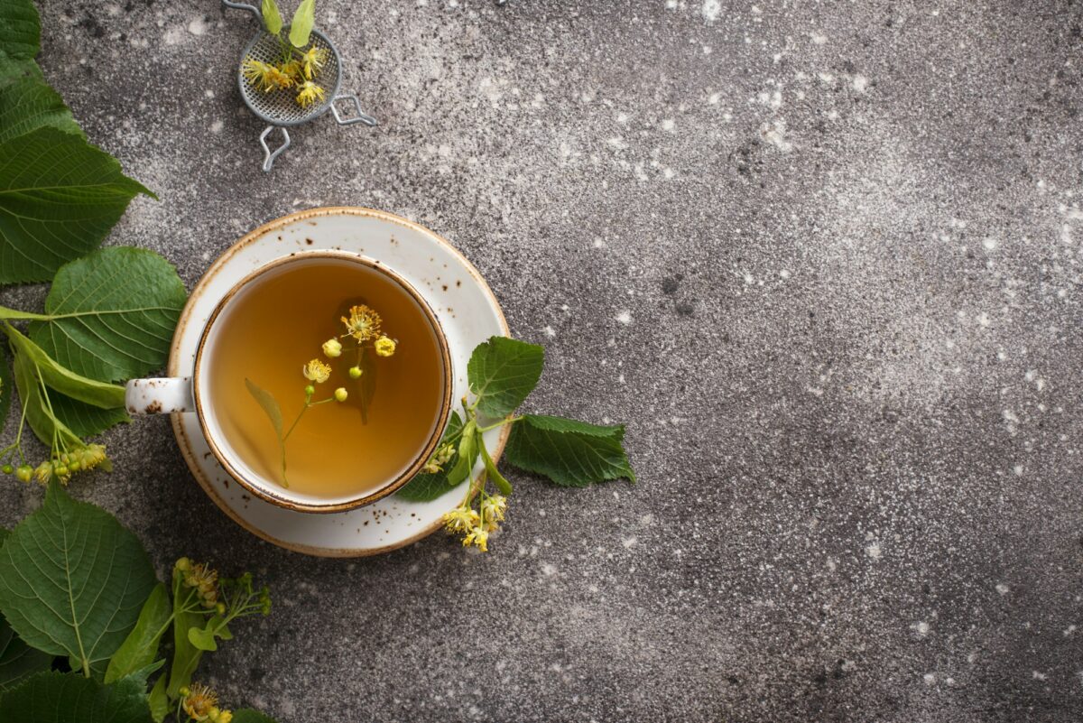 Healthy hot linden tea in cup