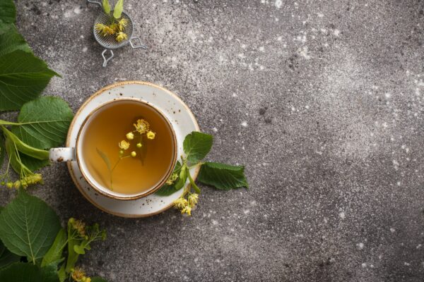 Healthy hot linden tea in cup