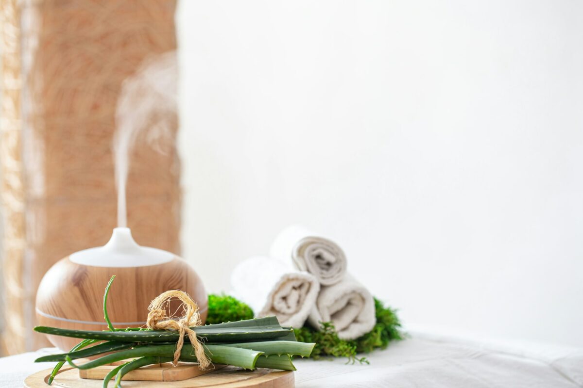 Spa composition with Aromatherapy and body care items.