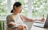 Woman working during maternity leave