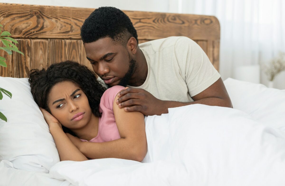 Hot black man touching his angry woman