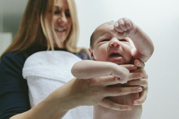 Newborn baby girl crying