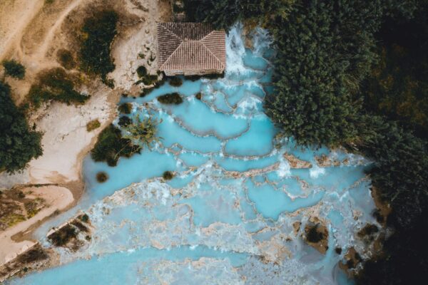 Saturnia thermal pool, Tuscany Italy. The thermal sulphurous water of Saturnia