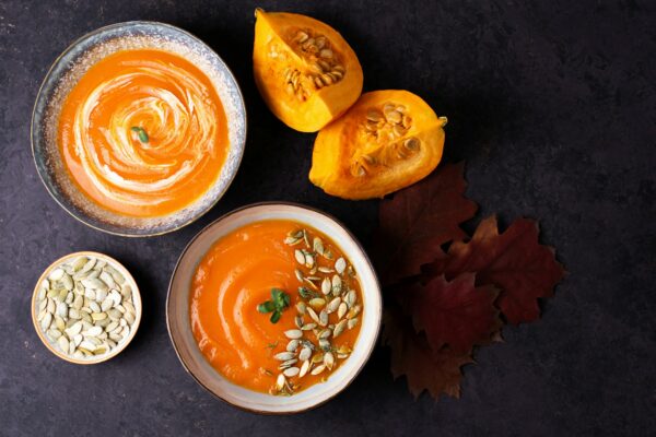 Thanksgiving vegetarian pureed soup, pumpkin cream soup.