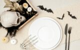 Halloween table arrangement with plate mockup and table centerpiece