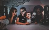 Kids in creepy Halloween costumes