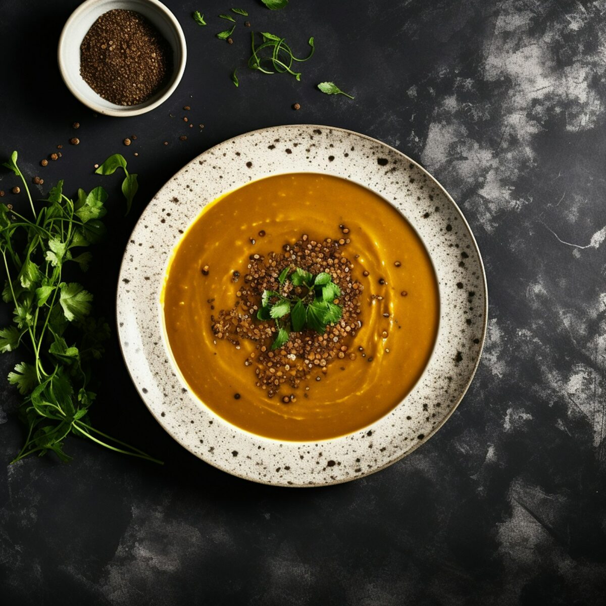 Lentils soup on a dark background