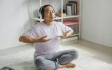 Man doing yoga breathing exercises