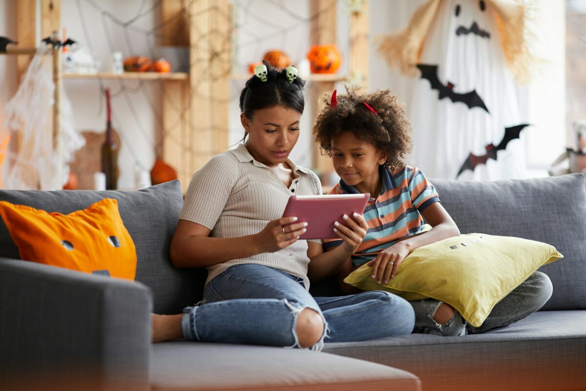 Reading Halloween story to son