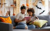 Reading Halloween story to son