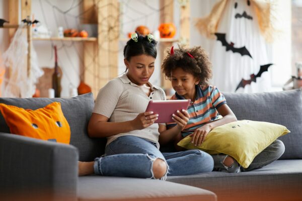 Reading Halloween story to son