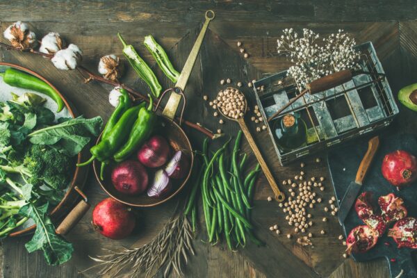 Winter vegetarian or vegan food cooking ingredients
